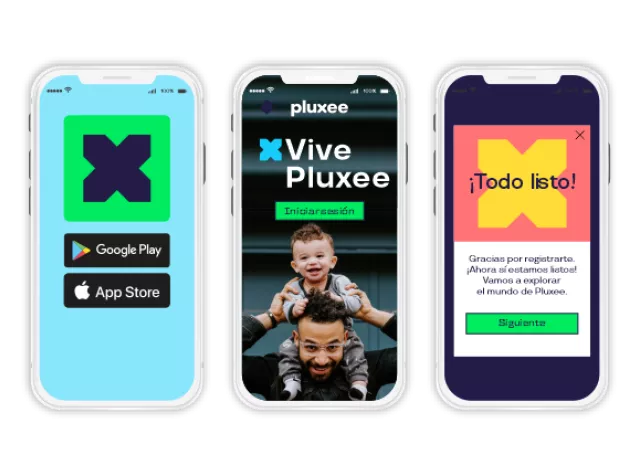 Mockup de celulares con Pluxee App invitando a descargar la aplicación