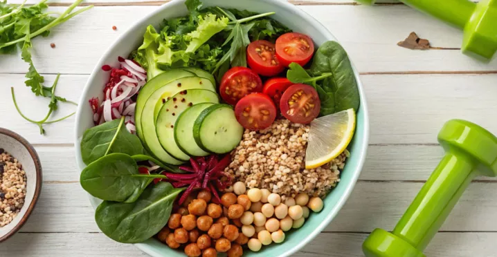 Bowl con alimentos saludables, representación de la alimentación saludable en el trabajo.