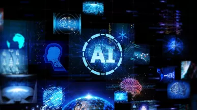Inteligencia artificial trabajo con visualización de datos, redes neuronales y tecnología digital para crear prompts y optimizar procesos de Recursos Humanos.